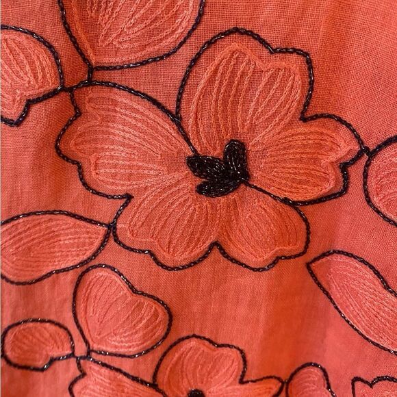 Vasna NWT Sz L Orange Blue Metallic Embroidered Floral Linen Italian Dress - Picture 5 of 9